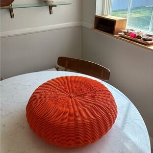 Vintage Ikea Vibrant Orange Woven Pouf